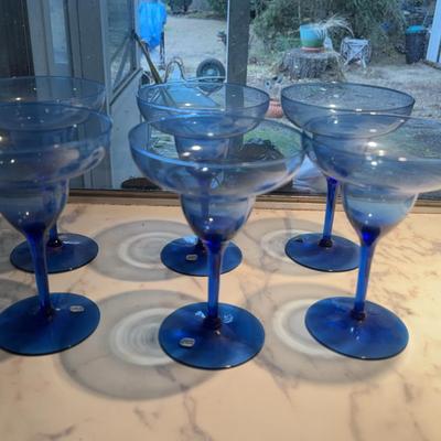 Delicate Blue Glass Margarita Glasses Made in Mexico 