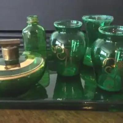 Emerald Green Glass Vanity Decor 