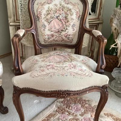 Louis XV Rococo Revival Armchair – Floral & Pastoral Tapestry #1
