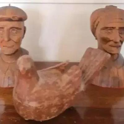 Mid Century Wooden Busts-Man and Woman