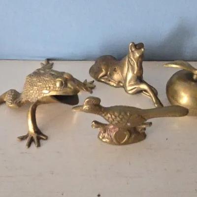 Brass Unicorn, Frog, Apple and Roadrunner 