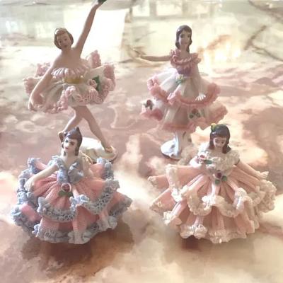 Set of 4 Vintage Dresden Lace Porcelain Figurines – Volkstedt Bavaria Germany
