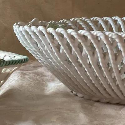 Pair of Vintage Porcelain Reticulated Baskets with Floral Accents
