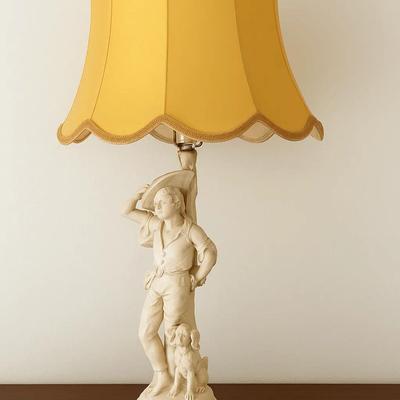 Figurine Lamp with Yellow Shade 1950s-1970s #1