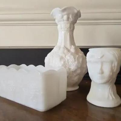 Milk Glass Head Vase & Others 