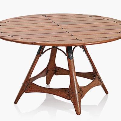 Sale Photo Thumbnail #104: 59” Round Palmwood and Steel Dining Table. 