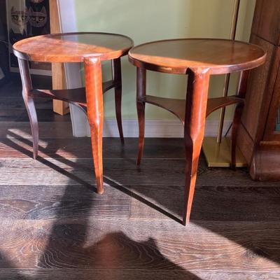 1944 Pair of French Tripod Mahogany 16”Petite round tables. 