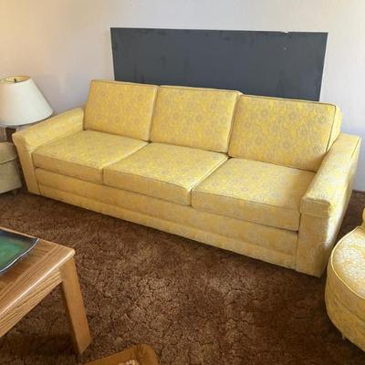 Amazing, clean, crisp butter 1960’s reupholstered sofa 