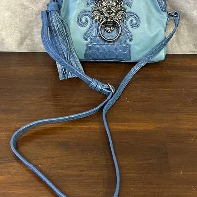 Sharif Blue Leather Small Shoulder Bag With Metal Lion Emblem 