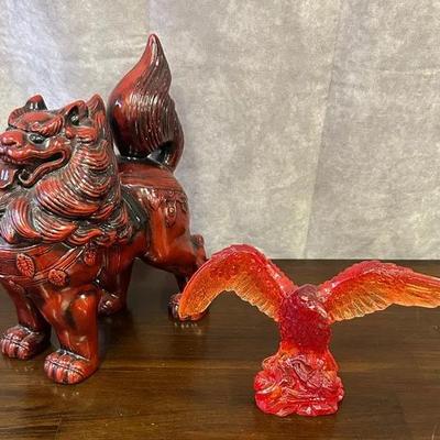 Foo Dog & Plastic Bird Statuettes 