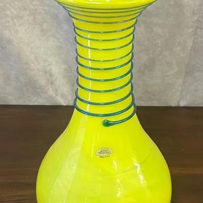 14” Blenko Yellow Art Glass Vase