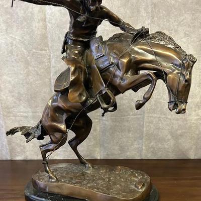 After Frederic Remington - “The Bronco Buster” Tall, Heavy 21” Bronze Statue