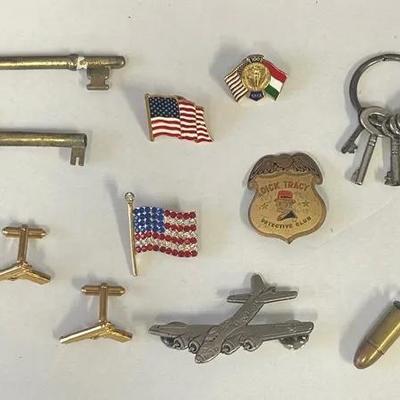 Assorted Keys, Pins, & Flag Pins 