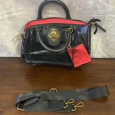 Sharif Black Leather Purse With Lion Emblem 