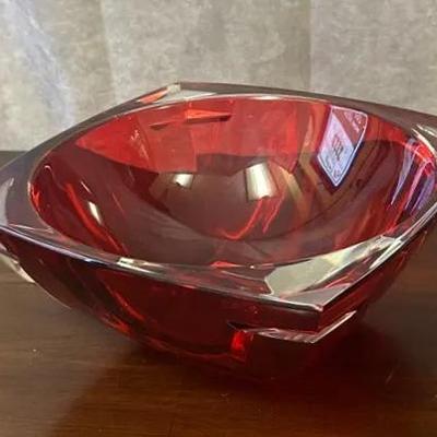 9”D Large Ruby Red Murano Crystal Bowl