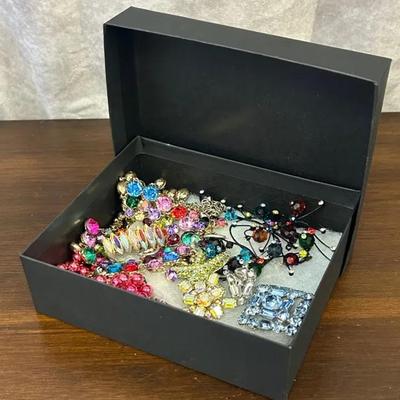 Assorted Costume Jewelry Pins, Earrings, Necklaces