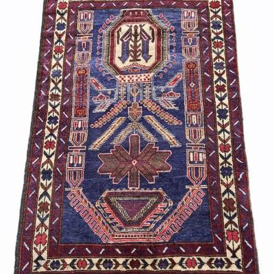 Vintage Pakistani Hand-Knotted Colorful Geometric Wool Rug