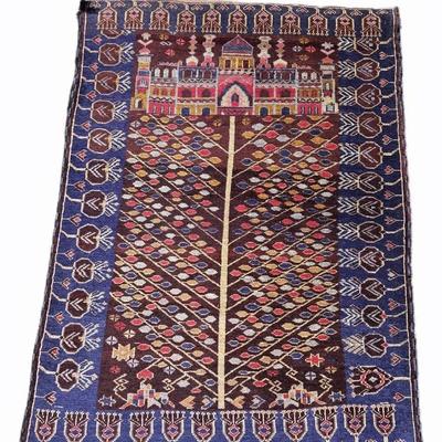 Vintage Pakistani Pictorial Hand-Knotted Colorful Wool Rug