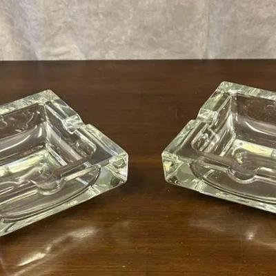 5.5” Square Large Glass Ashtray Pair