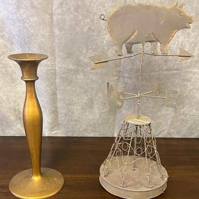 Brass Candle Holder & Farm Inspired Outdoor Weather Vane 