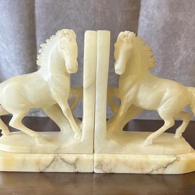 Alabaster Horse Bookends Pair