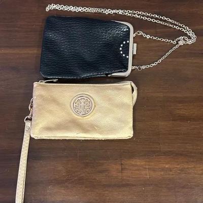 Gold Colored Clutch Purse & Black Kiss Lock Purse