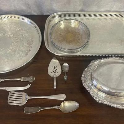 Assorted Silver Dinner Trays & Assorted Silver Flatware