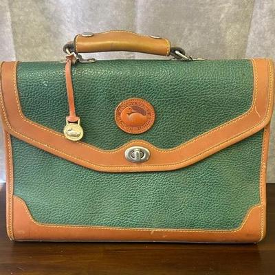 Vintage Dooney & Bourke Emerald Green Leather Briefcase 