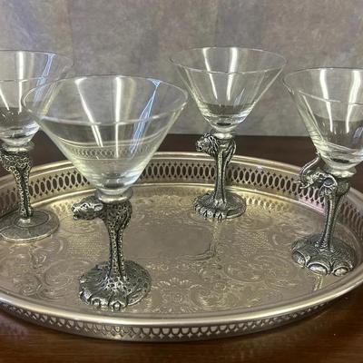 Metal-Stem Safari Themed Martini Glassware Set & Serving Tray