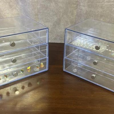 Plastic Clear 3- Tier 10” x 6 1/2” Jewelry Box Pair 