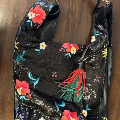 Sharif Leather Beaded Floral Pattern Purse