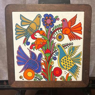 Decorative Ceramic Trivet In Wooden Frame 