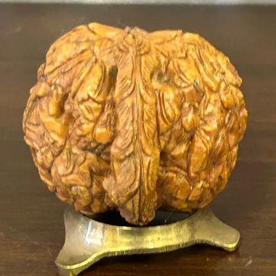 Chinese Carved Hediao English Walnut Sculpture With Stand