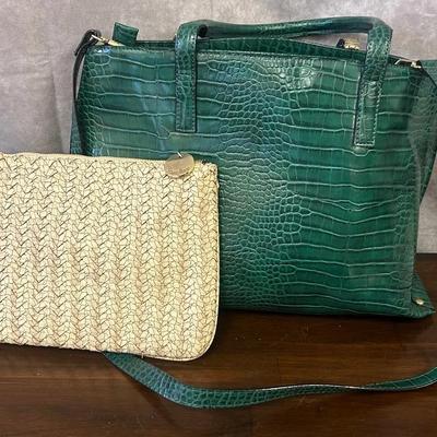 Neiman Marcus Snakeskin Pattern Leather Purse & Handbag Pair