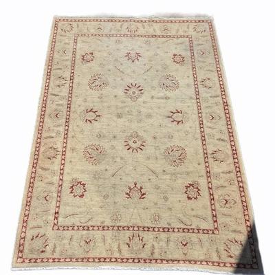 Vintage Indian Hand-Knotted Red & Cream Rug