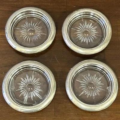 Vintage Nina Leonard Glass & Silverplate Coasters, 4-Count Set