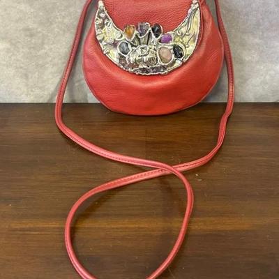 Vintage Carvalhu Rio Gemstone Red Leather Purse Handbag
