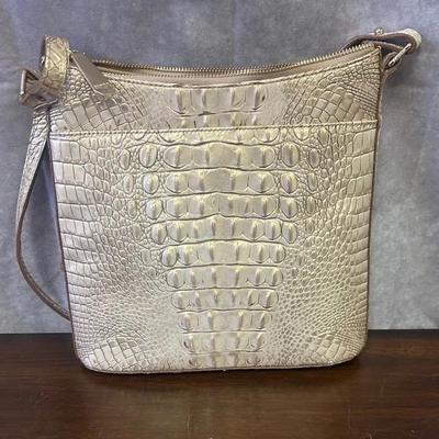Brahmin Beige Crocodile Pattern Leather Small Shoulder Bag