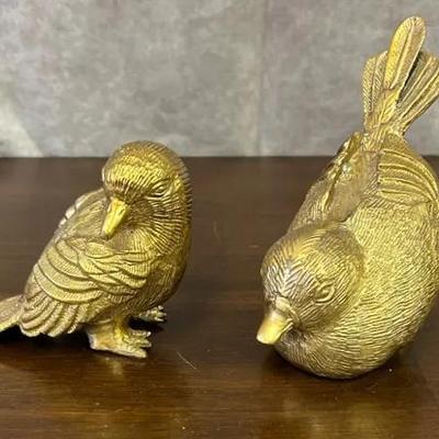 Vintage Solid Brass Bird Sculture Pair 