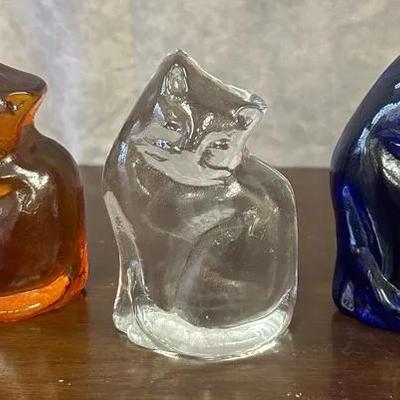 Blenko Glass Company Handcrafted Glass Cat Set