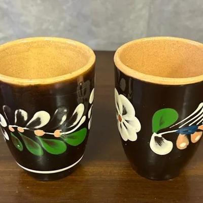 2 3/4”D x 3.75”H Decorative Ceramic Cup Pair