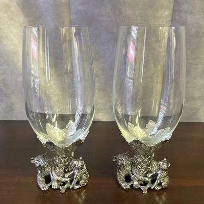 Arthur Court Safari Collection Leopard Wine Glass Pair