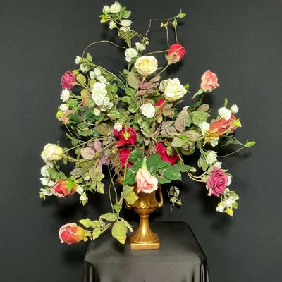 Artificial Rose Arrangement With Gold Toned Urn 