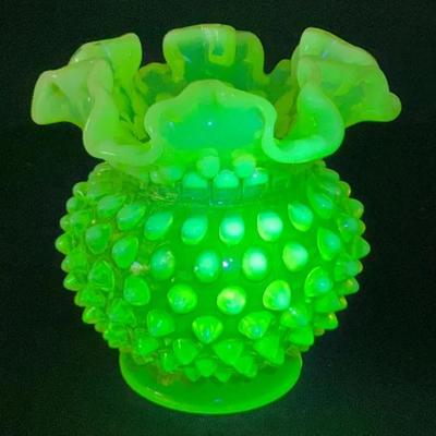 Vintage Fenton Opalescent Hobnail Ruffled Rim Vase