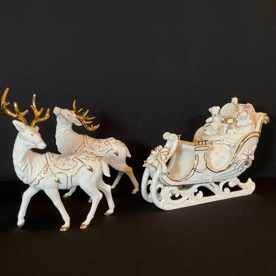 Grandeur Noel Porcelain Sleigh And Reindeer