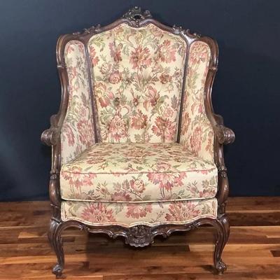 Vintage Ornate Louis XV Upholstered Wingback Chair II