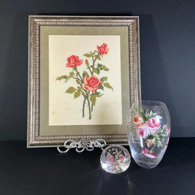 Vintage Framed Embroidered Roses & More 