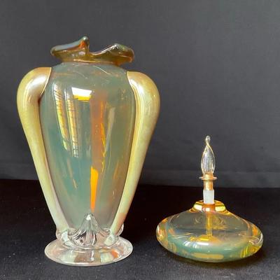 Signed Hand Blown Glass Vase And Perfume Bottle 