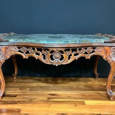 Vintage French Louis XV Ornate Marble Top Coffee Table 