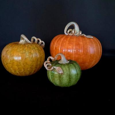 3 Hand Blown Glass Pumpkins